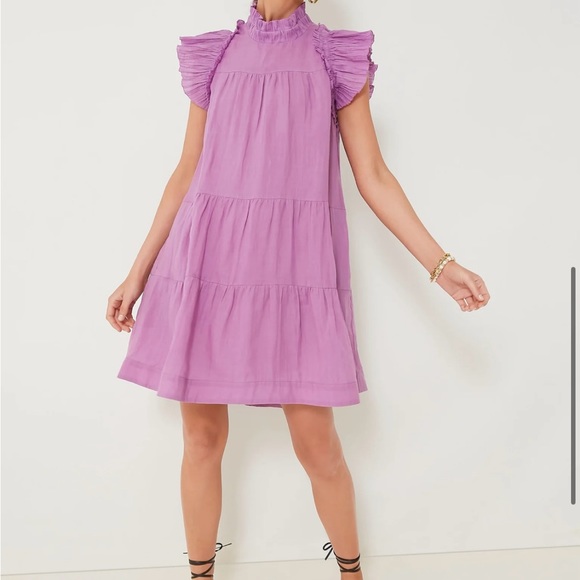 NWT Sea New York Lavender Micah Solid Ramie Flutter Sleeve Dress, XXS - Picture 5 of 14